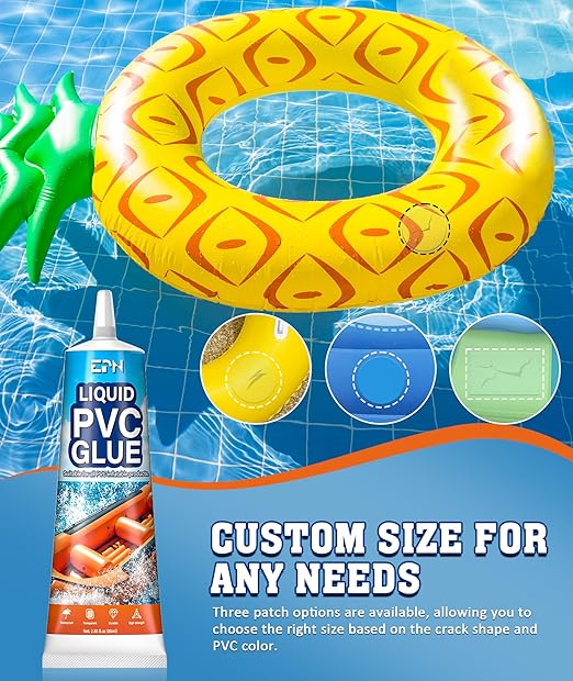 EPN Air Mattress Patch Kit, Waterproof Vinyl Pool Liner Repair Kit for Inflatables, Air Mattress, Swimming Ring, Tent, Bounce House, Inflatable Toys, Hot Tub, PVC Boat, Raft, Kayak (80 ML)