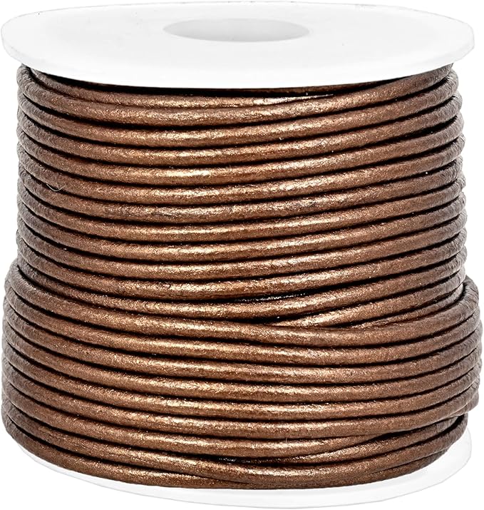 GENIQUE Real/Genuine Round Leather String Cord for Necklace, Bracelets, Jewelry, Kumihimo Braiding, DIY Projects (20 Metres) (1.5mm, Kansa)
