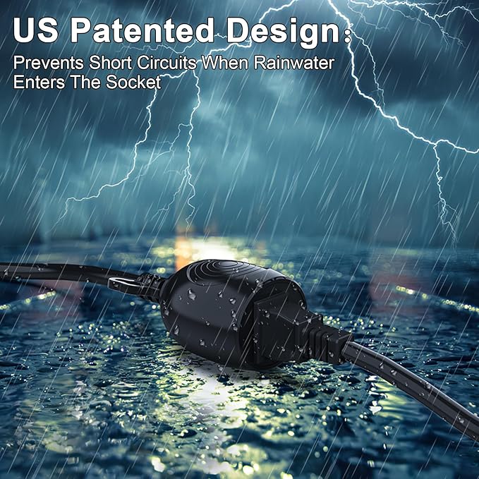 6FT Waterproof Outdoor Extension Cord,IPX6 Waterproof,Cold Weather & Fireproof,Heavy Duty 3 Prong Cable,18AWG 125V 10A,FCC/ETL Certified
