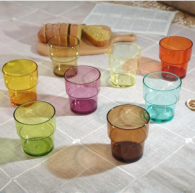 14 oz Plastic Stackable Drinking Tumblers, BPA-Free, Dishwasher Safe, Durable Shatterproof Reusable Kid Cups, Everyday Water/Juice Glasses for Indoor/Outdoor (Set of 8, Gift Box)