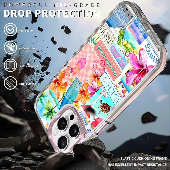 Case for iPhone 15 Pro Max,[Compatible with MagSafe],Coastal Beach Cover Coquette Collage Phone Case Design，for Women Girls Magnetic Clear Cover - Slim, Sleek, & Shockproof Protection