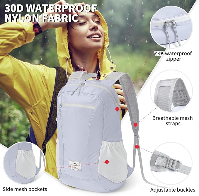 Naturehike 18L Lightweight Hiking Daypack, Waterproof Camping Packable Backpack Ultralight for Travel, Airplane, Adults