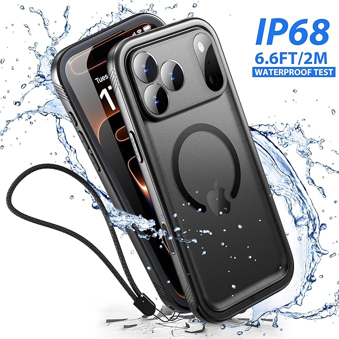 SPORTLINK for iPhone 17 Pro Max Case, IP68 Waterproof Military Protective Full Body Heavy Duty Shockproof 360 Sealed Dustproof with Camera Screen Protector Cover for i Phone 17 Pro Max 6.9" M/Black