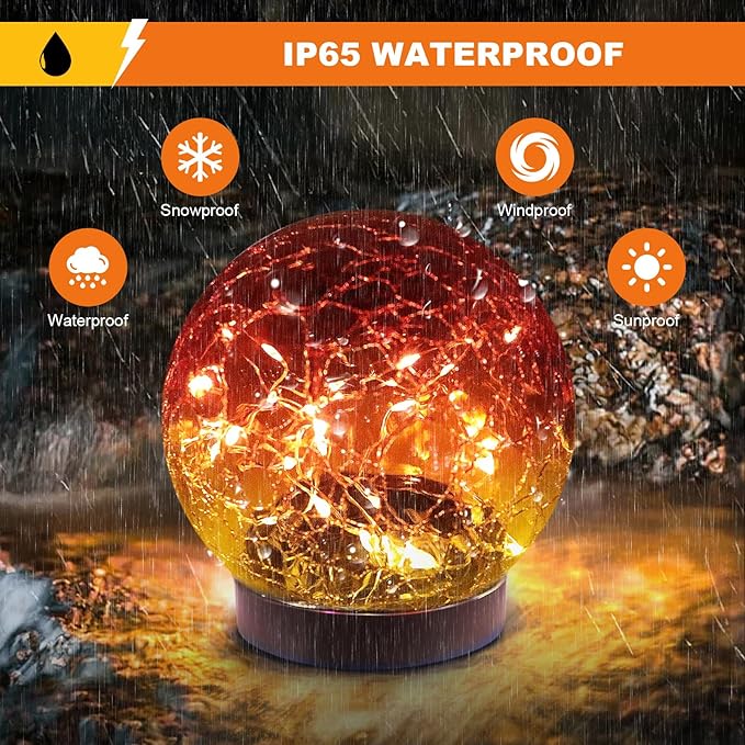MLKNK Solar Globe Lights Outdoor Waterproof-Solar Balls-Solar Garden Lights-Orbs for Outside 2 Pack Cracked Glass Ball for Lawn Patio Yard Backyard Decorations