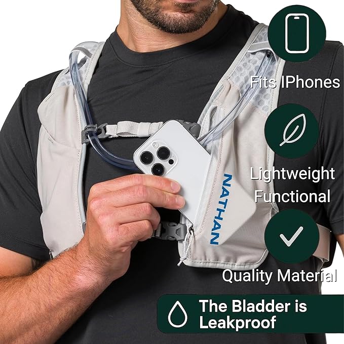 Nathan QuickStart Hydration Pack Vest with Bladder or flasks, Storage Pockets, Breathable Moisture-Wicking Fabric, Adjustable Straps for Running, Hiking, Walking, Marathons, Obstacle Races