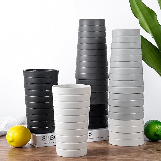 KX-WARE Mixed Drinkware 22-ounce Plastic Tumblers/Drinking Glasses/Party Cups/Iced Tea Glasses Set of 12 Grey Stone | Unbreakable, Dishwasher Safe, BPA Free