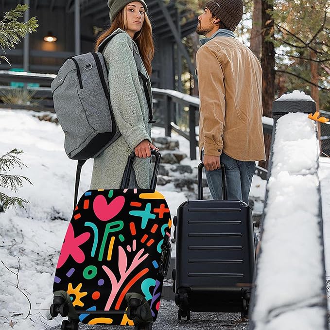 ANNA QUEEN Color Pop Abstract Luggage Cover, Modern Geometric Art Suitcase Protector, Stretchable Washable Travel Sleeve for 32-34 Inch Luggage