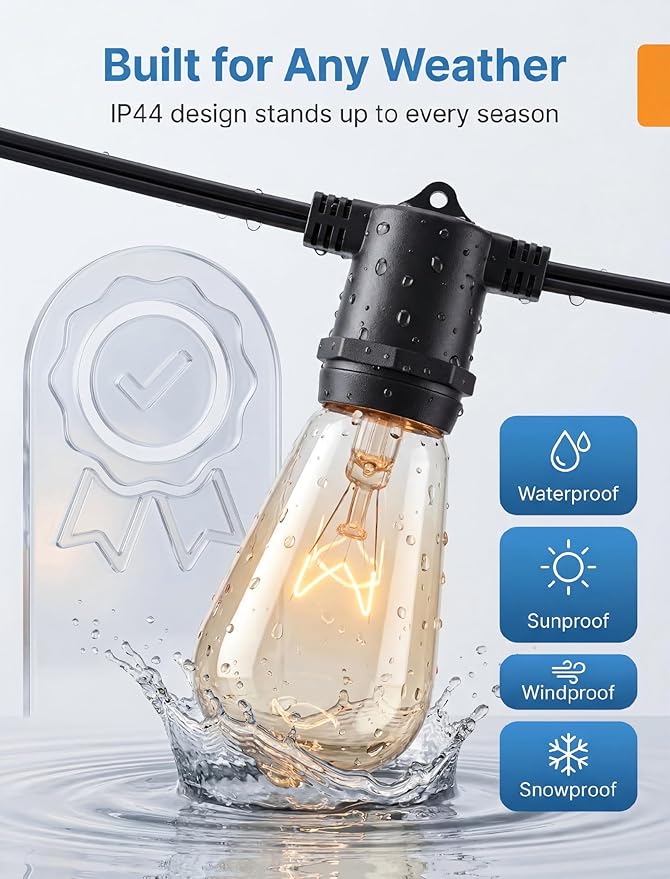 ST38 Edison Replacement Light Bulbs, 7W Clear Glass String Lights for Outdoor Patio Garden Wedding Decor, C7/E12 Screw Base, 10 Pack