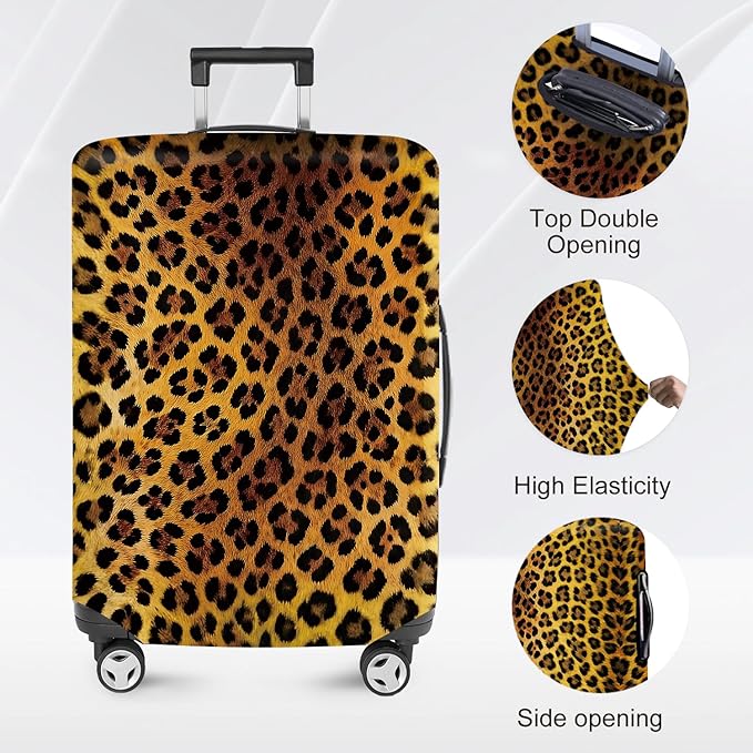 ANNA QUEEN Vintage Leopard Pattern Travel Luggage Cover -Stretchable Airplane Suitcase Protector Sleeve,Universal Washable Fit for 28-30 Inch Checked Baggage,Water Resistant Durable Luggage Protector