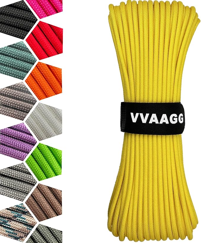 VVAAGG 1000 Paracord Rope 200FT, 4mm Utility Parachute Cord 12 Strand Nylon Rope for Camping, Tent, Clothsline, Outdoor Hiking, Fishing (Yellow, 200FT)