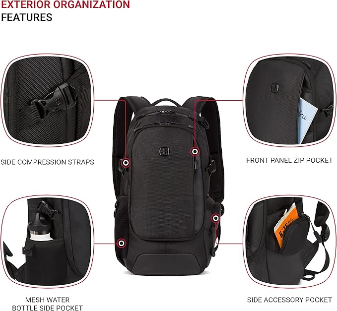 SwissGear 3598 Backpack Narrow Daypack, Black Ballistic, 18-Inch