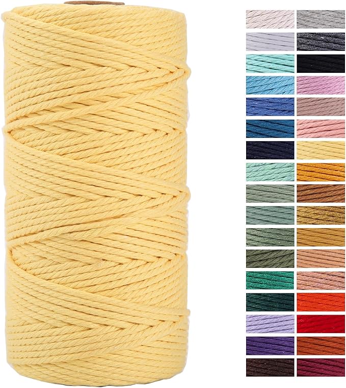 Light Yellow Macrame Cord 3mm x 109Yards,Colored Cotton Rope Craft Cord Colorful Cotton Cord Twine for Wall Hanging Plant Hangers Crafts Knitting Decorative Projects