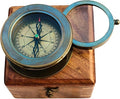 Vintage Brass Compass with Wooden Box – Antique Navigation Compass for Hiking, Camping, Gifts & Home Decor – Classic Map Reading Compass for Men