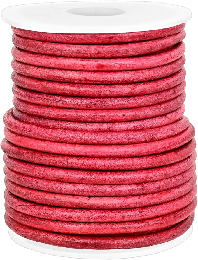 GENIQUE Real/Genuine Round Leather String Cord for Necklace, Bracelets, Jewelry, Kumihimo Braiding, DIY Projects (10 Metres) (3mm, Cyclaman Distressed)