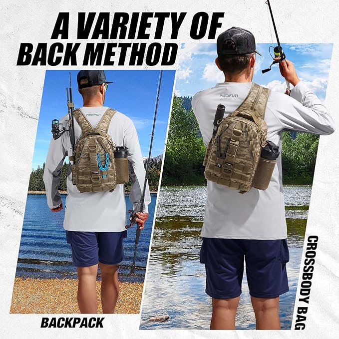 Piscifun Fishing Backpack with Rod Holder, Lightweight Sling Bag Storge Gear and Equipment