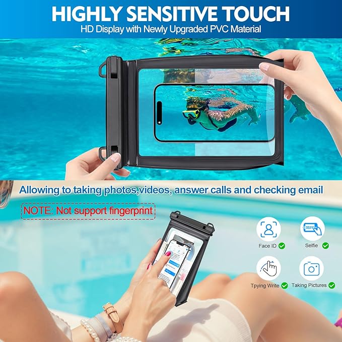 Large Floating Waterproof Phone Pouch [with Sealing Strip], Cell Phone Dry Bag for iPhone 17 16 15 14 13 Pro Max Galaxy Google All Devices, Float Waterproof Bag for Beach Vacation Black