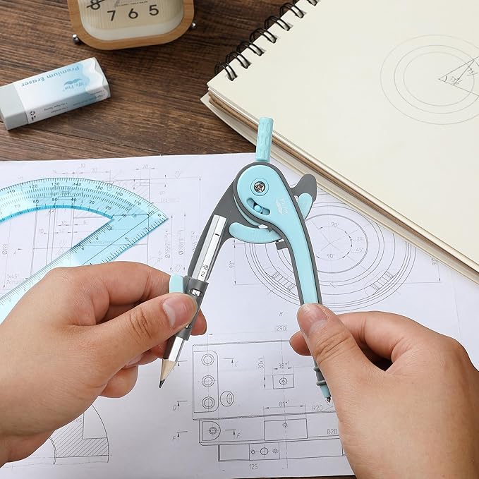 Mr. Pen- Geometry Compass and Protractor Set, 6 Inch Compass, 6 Inch Protractor, Drawing Tool for School, Clear Plastic, Easy Grip, Precision Design for Math, Art, Drafting, Architecture