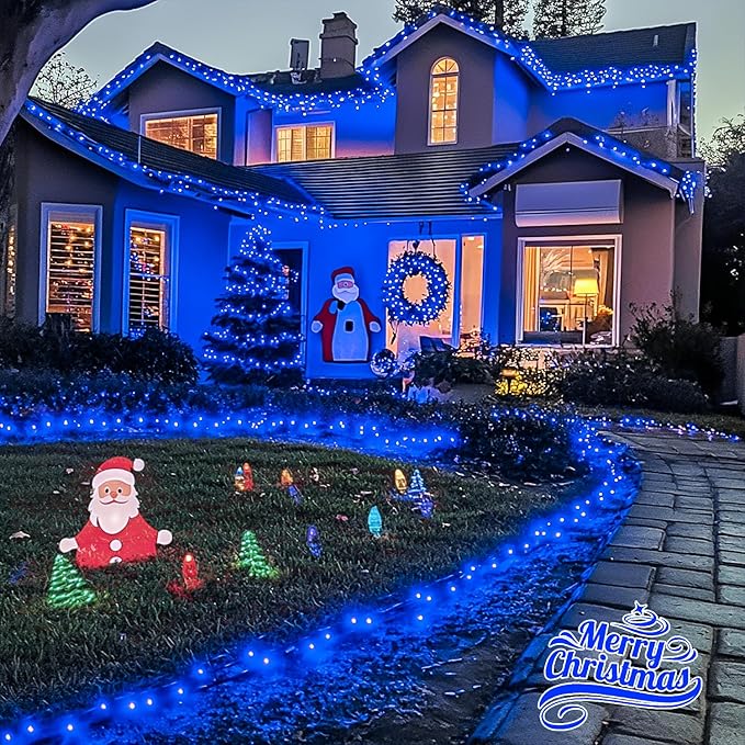 JMEXSUSS 2 Pack Solar String Lights Outdoor Waterproof, Total 400 LED 151FT Solar Christmas Lights Outdoor, 8 Modes Christmas Light for Outside Patio Yard Tree Decorations, Blue
