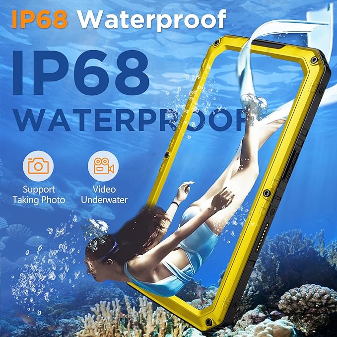 Mitywah Waterproof Case for iPhone 16, Shockproof Heavy Duty Case with Built-in Screen Protector, Underwater Full Body Protective Metal Case 6.1 inch, Yellow