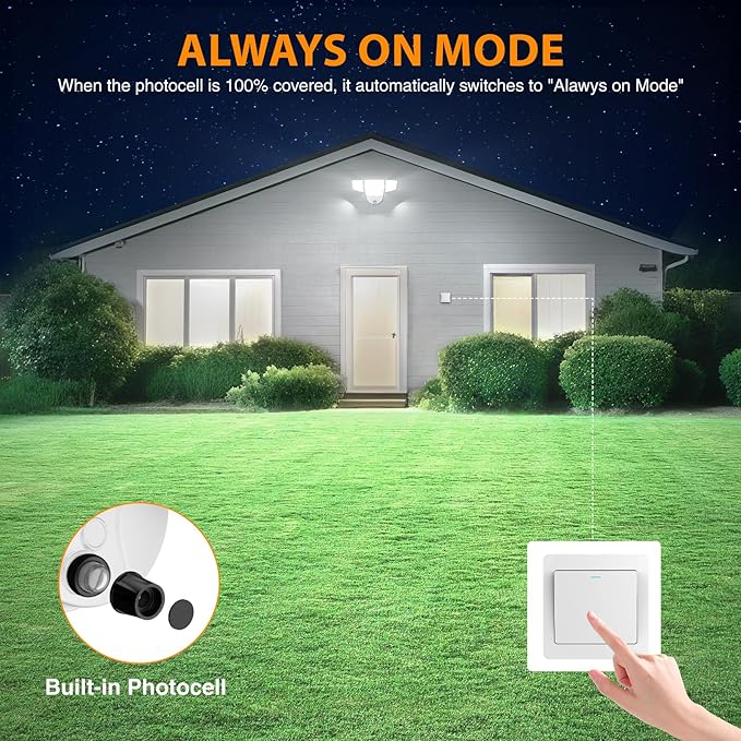 Abovizo 90W Dusk to Dawn Outdoor Light, 10,000LM 6500K LED Flood Lights Outdoor, 4-Head High Output Security Light for Yard and Garage, Eave & Wall Mountable Exterior Fixture, Hardwired