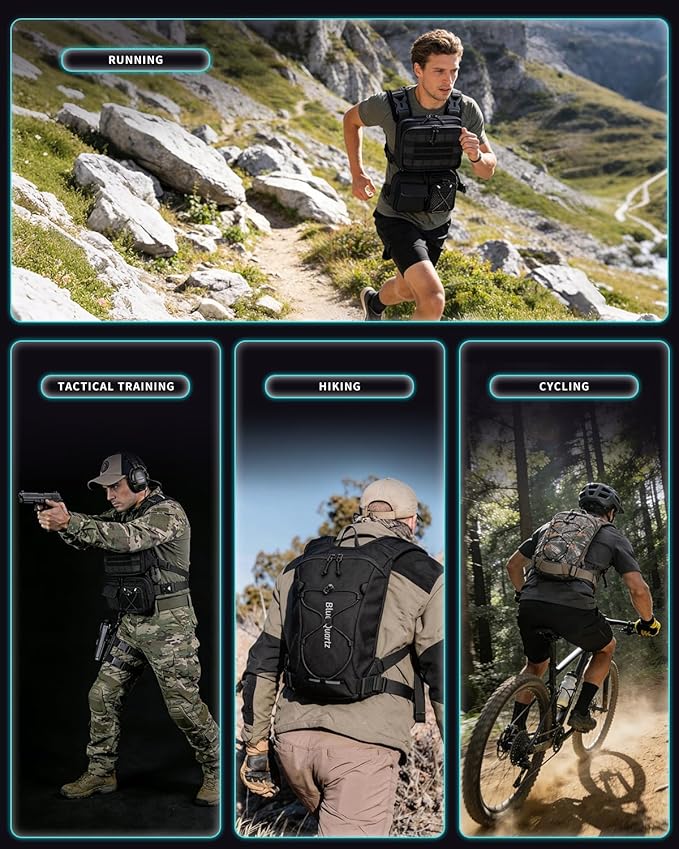Blue Quartz 3-in-1 Running Vest with 2L Water Bladder, Lightweight Tactical Hydration Backpack with Detachable Waist Pack, Reflective Chest Pack for Hiking Running Cycling Race for Women Men