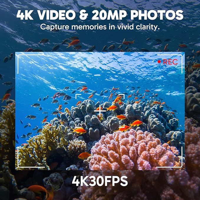 AKASO EK7000 Pro 4K30fps Action Camera with 64GB MicroSDXC U3 Memory Card Accessories Kit Bundle Ultra HD 131FT Waterproof Camera EIS WiFi Remote Control 5X Zoom Underwater Camera