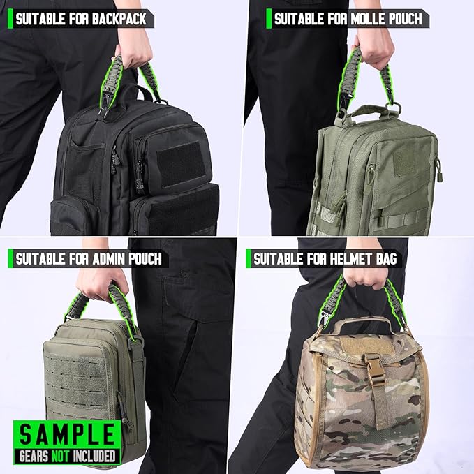Tactical Paracord Handle，9-core Weaving Paracord Strap for Bag Strap Replacement，Molle Attachment with Metal/Plastic Clips for Backpack Sling Bags Water Bottle Holder