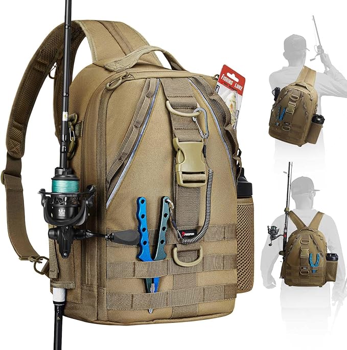 Piscifun Fishing Backpack with Rod Holder, Lightweight Sling Bag Storge Gear and Equipment