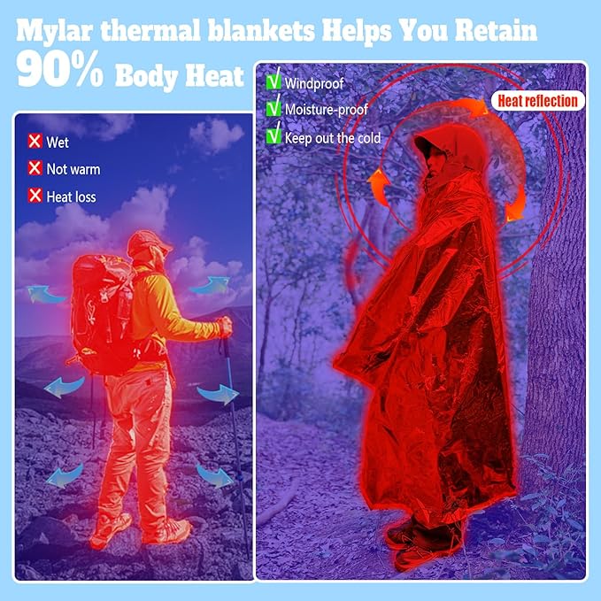 Emergency Mylar Blanket 5-Pack, Thermal Survival Blankets, Reflective Foil blanket Silver and Gold, 82'' x 63'' Gigantic Space Blanket. Suitable for First Aid, Outdoors, Camping, Auto Emergency Use