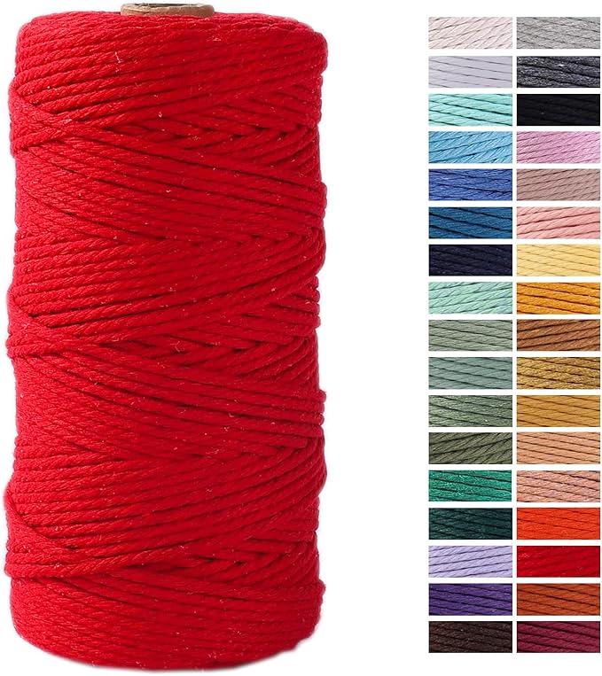 Red Macrame Cord 3mm x 109Yards,Colored Cotton Rope Craft Cord Colorful Cotton Cord Twine for Wall Hanging Plant Hangers Crafts Knitting Decorative Projects