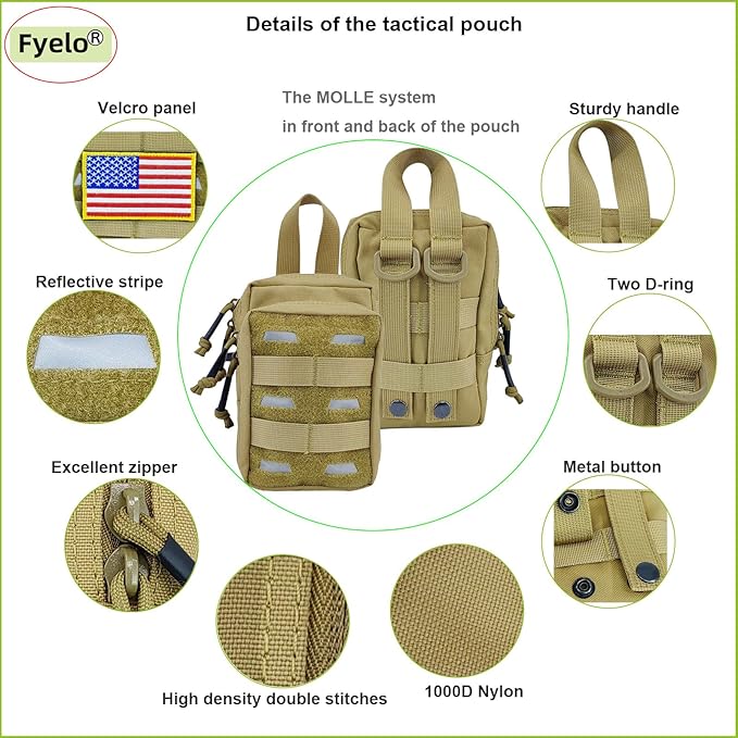 Tactical Pouch Water-Resistant Molle Multi Functional EDC Tool Compact Bag with Strap Black/Brown/Green MOLLE Pouches