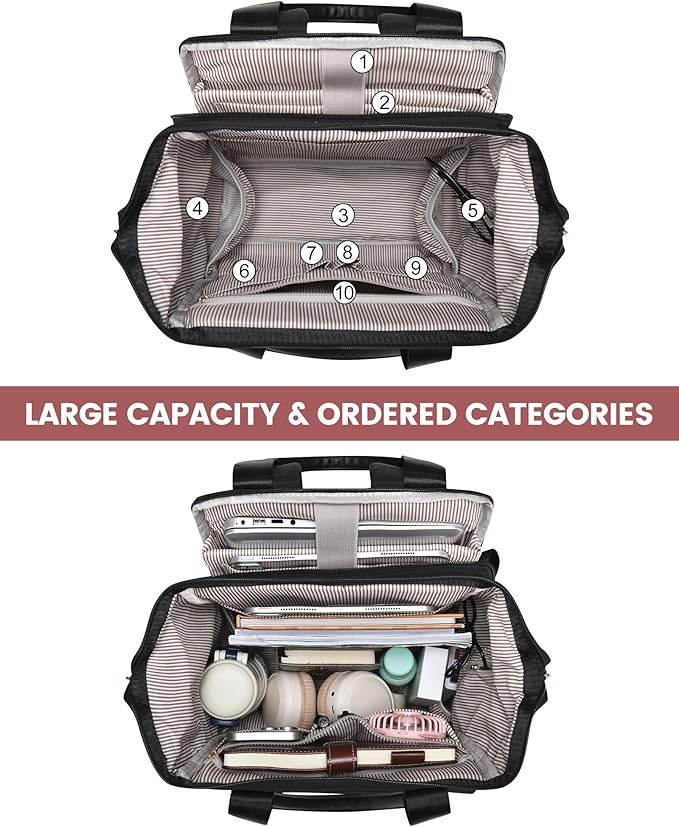 LOVEVOOK Laptop Backpack for Women, 15.6 Inch Work Laptop Bag with USB Port, Fashion Teacher Nurse Backpack Purse, Waterproof Travel Computer Backpack with Organizer Bag, 2PCS