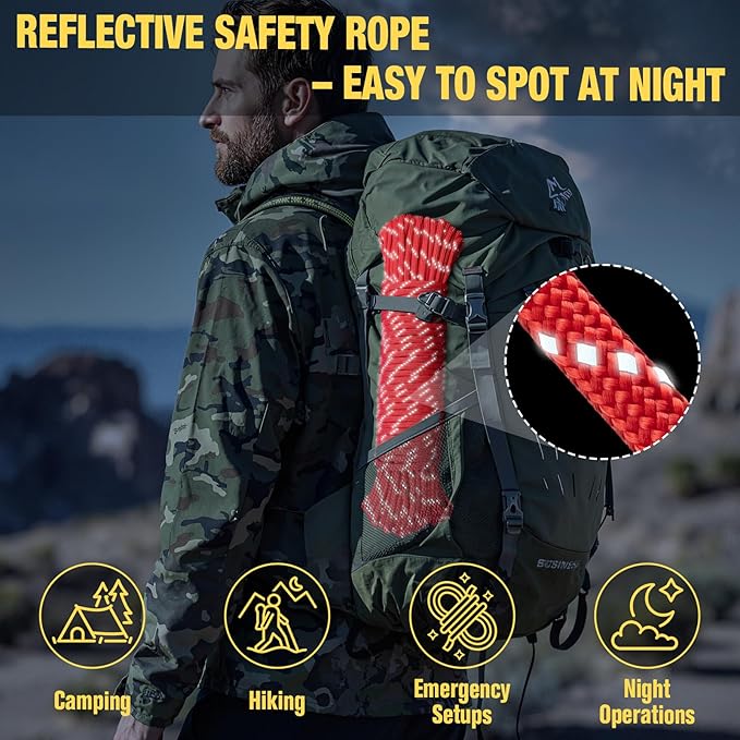 Reflective Paracord Rope 750 lb - 200ft 5/32" Parachute Cord 4MM 12-Strand para Cord - Heavy Duty Spool String for Survival,Camping Gear, Survival Bracelet, Clothesline - Red