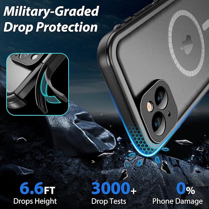 SPORTLINK for iPhone 14 Plus Case Waterproof - Buit in Screen Protector [Compatible with MagSafe][IP68 Underwater][6.6FT Military Dropproof][Dustproof] Full Body Shockproof Phone Case 6.7" Black
