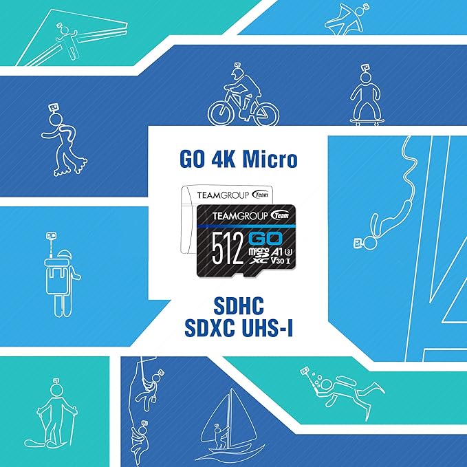 TEAMGROUP GO Card 1TB MicroSDXC UHS-I U3 V30 4K for Action Cameras & Drone High Speed Flash Memory Card with Adapter for Outdoor Sports&Vlog, 4K Shooting,GoPro&Insta360&DJI TGUSDX1TU303