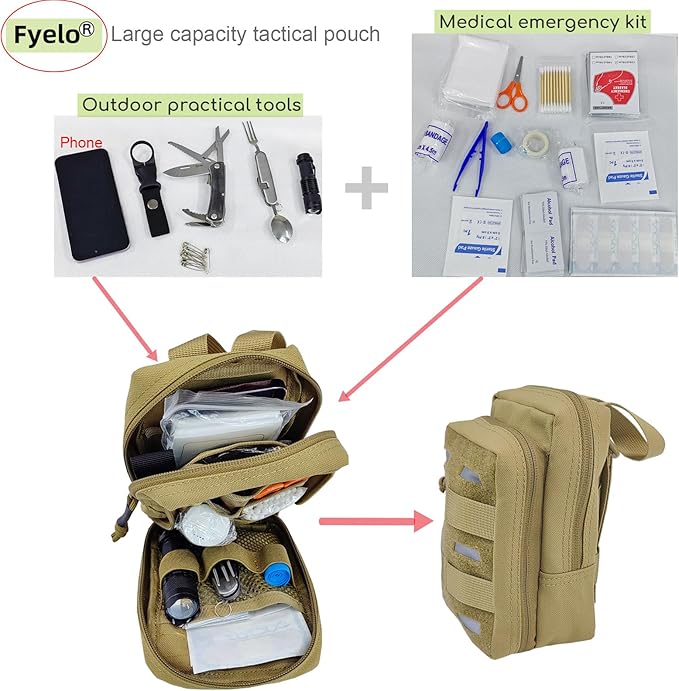 Tactical Pouch Water-Resistant Molle Multi Functional EDC Tool Compact Bag with Strap Black/Brown/Green MOLLE Pouches