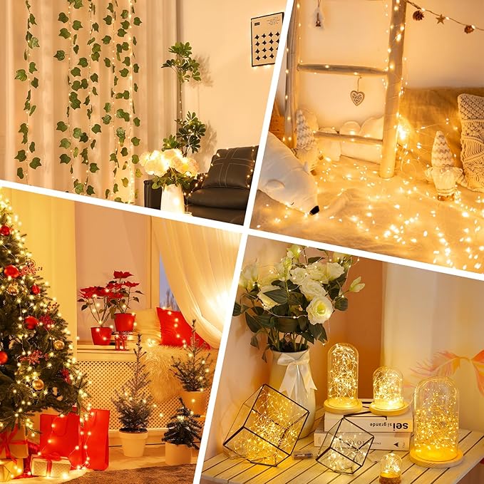 Lakumu LED Fairy Lights Battery Operated, Rechargeable String Lights with 8 Modes & Timer, Type‑C, Waterproof Twinkle Lights for Bedroom Wedding Christmas Decor (5M/16FT Warm White)