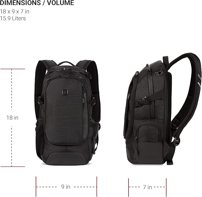 SwissGear 3598 Backpack Narrow Daypack, Black Ballistic, 18-Inch