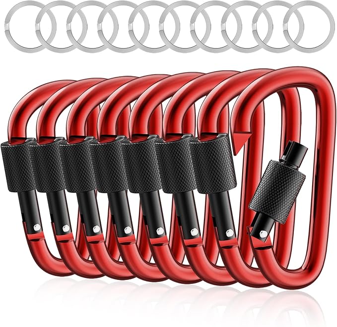 sprookber 3" Locking Carabiners | Keychain Carbineers D Ring Key Clip Spring Snap Hook for Multi-Usage | Set of 8