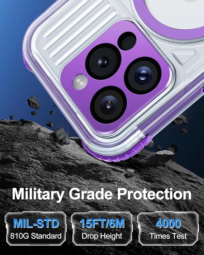 for iPhone 15 Pro Waterproof Case with Magsafe, Built-in [Camera & Screen Protector] [Lanyard], IP68 Water Proof Full Body Dustproof Heavy Duty Frosted Protective Phone Cover, 6.1" Purple