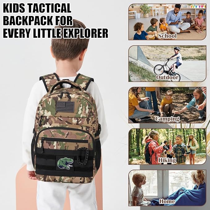 Kids Tactical Backpack Army Molle Bookbag Military Boys Backpack for School, Outdoor, Camping (Includes 2 Patches+1Carabiner), CM