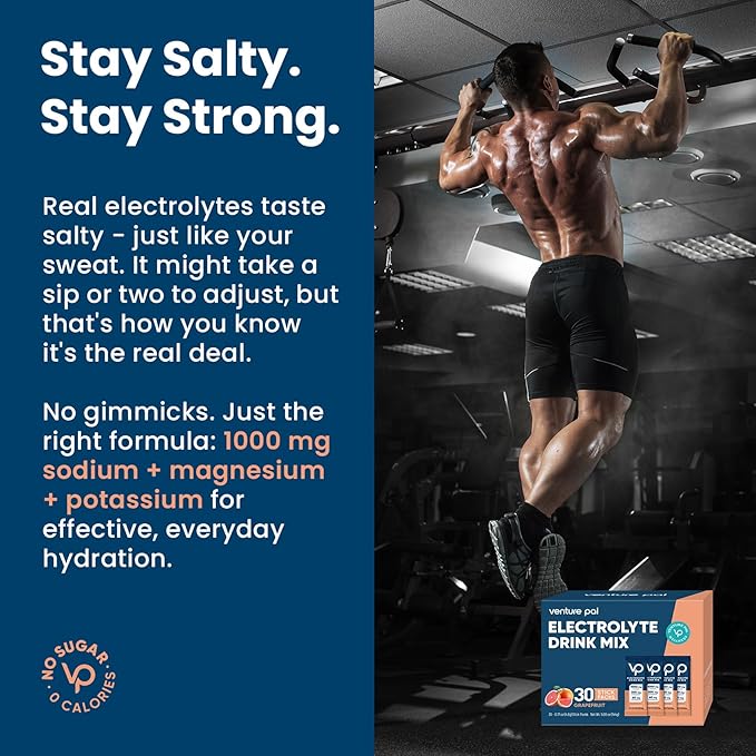 Venture Pal High Sodium Sugar Free Electrolytes Powder Packet - Hydration Packets with Vitamin, Sodium & Potassium | Zero Calories | Vegan, Keto & Paleo Friendly Electrolyte Drink Mix - 30 Sticks