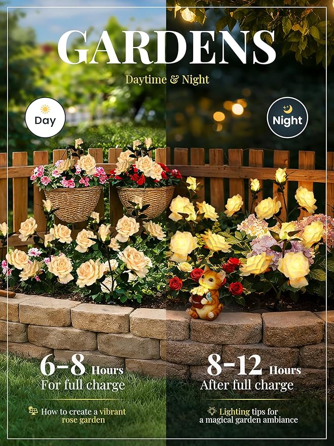 GIGALUMI Solar Lights Outdoor for Garden Decor, 3 Pack Solar Flower Lights Waterproof, 2 Lighting Modes 9 Roses for Pathway,Yard, Patio Decoration, Gardening Gifts for Women (Yellow)