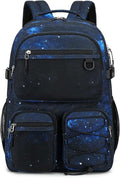 Lohol Multi-Pocket Backpack for Travel College, Heavy Duty Big Bookbag with 15.6 inch Laptop Compartment (Black Blue Galaxy