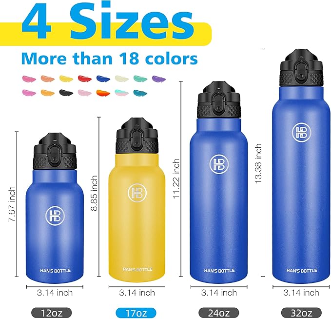 Han's Bottle Kids Water Bottle with Straw Lid - Insulated Stainless Steel Reusable Tumbler for Girls,Boys,Thermo Mug,17oz,Ginger