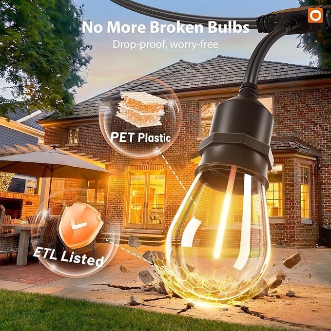 addlon 200FT Outdoor String Lights LED with Remote Dimmable Patio Lights Waterproof Shatterproof Edison Bulb for Outside Backyard Porch Garden Bistro Pergola Party Decor, Warm Ambience Lighting