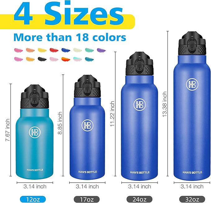 Han's Bottle Kids Water Bottle with Straw Lid - Insulated Stainless Steel Reusable Tumbler for Girls,Boys,Thermo Mug,12oz,Ocean