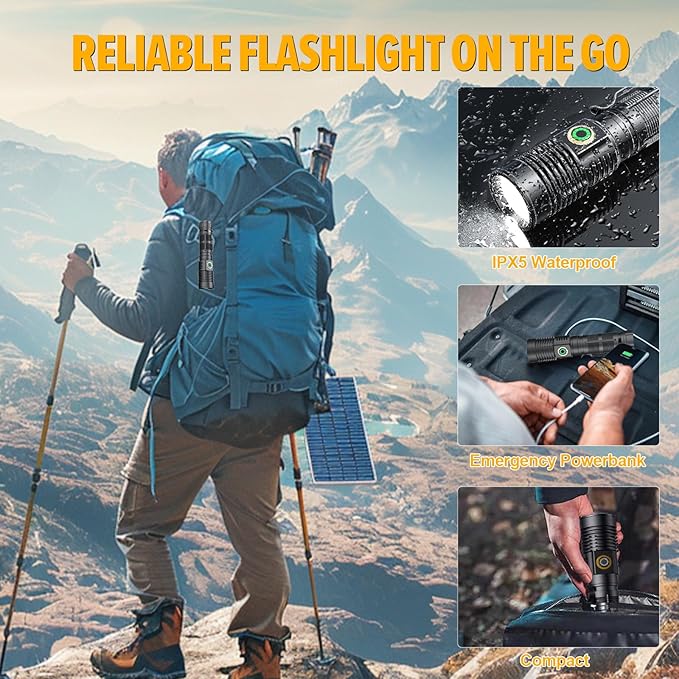 Hoxida Rechargeable Magnetic Flashlight High Lumens - 1500 Meters Long Beam Super Bright LED Tactical Flashlight with Holster USB Zoomable 5Modes Small Long Beam Spotlight Flashlight for Camping