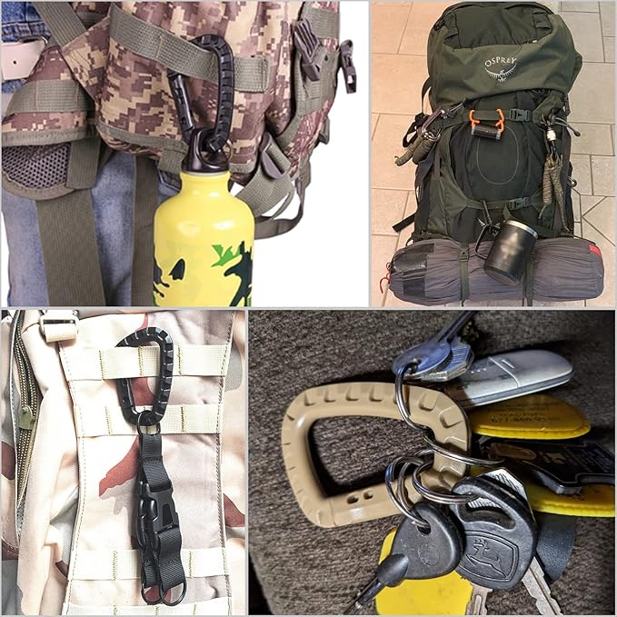 Tactical Gear Carabiner Keychain Clip Plastic D-Rings Large Key Chain Heavy Duty Snap Hook for Backpack, Belt, Keyrings, Bags, Bottle, Tent, Camping