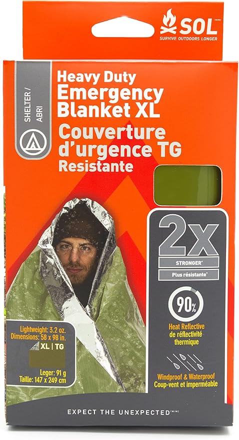 S.O.L. Survive Outdoors Longer 90% Heat Reflective Heavy-Duty Emergency Blanket - Thick, Rugged for Disaster Preparedness Kit - Waterproof, Windproof, Tear-Resistant - 58" x 98", 3.2 oz, Green